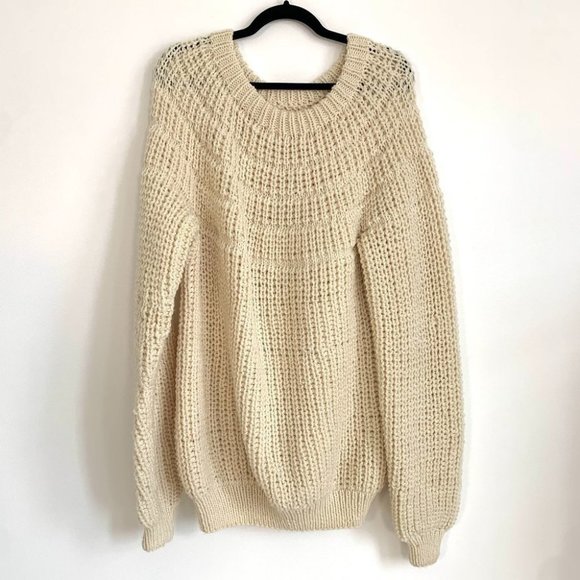 Hand Crafted Other - HANDKNIT Heavy Fisherman Knit Sweater Cream Vintage